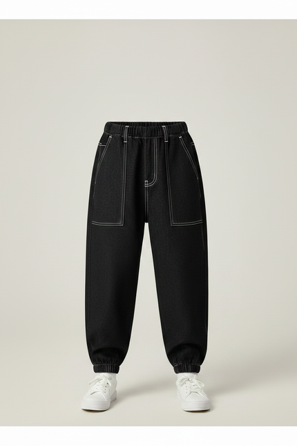 Pantalon Noir Garçon Ample Décontracté Coton - Jean - vue 3
