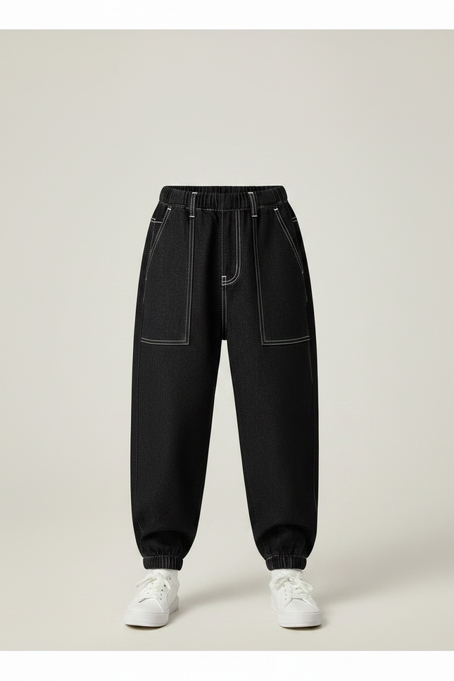 Pantalon Noir Garçon Ample Décontracté Coton - Jean - vue 3