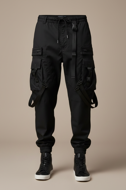 Pantalon Noir Cargo Techwear Multi-Poches Homme - Polyester - vue 3