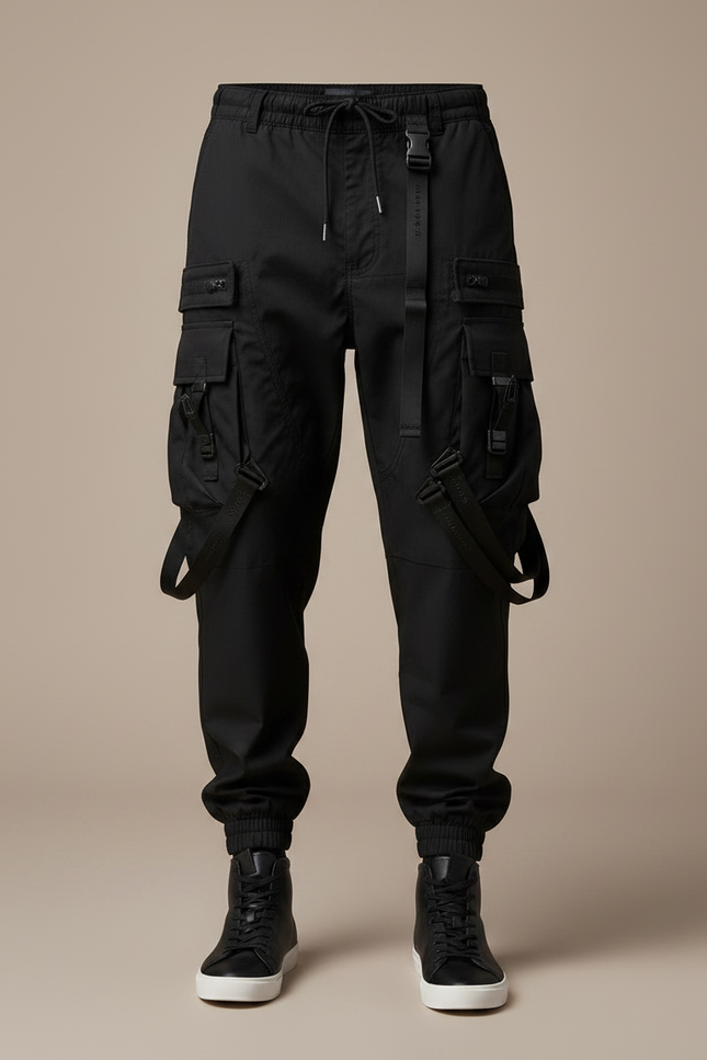 Pantalon Noir Cargo Techwear Multi-Poches Homme - Polyester - vue 3