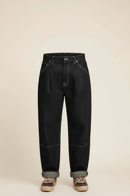 Pantalon Noir Ample Décontracté Plissé Homme Moderne - Jean - vue 3