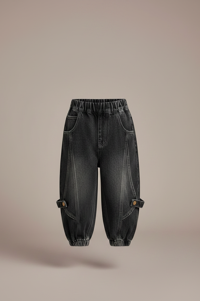 Pantalon Noir Ample Denim Garçon Décontracté Tendance - Gris Jean - vue 3