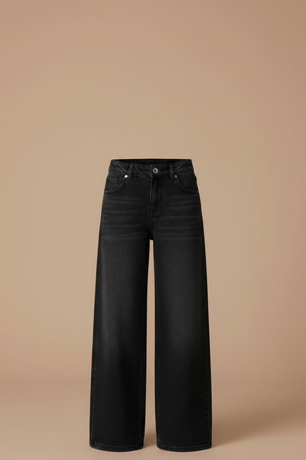 Pantalon Noir Denim Délavé Ample Taille Haute Fille - Jean - vue 3