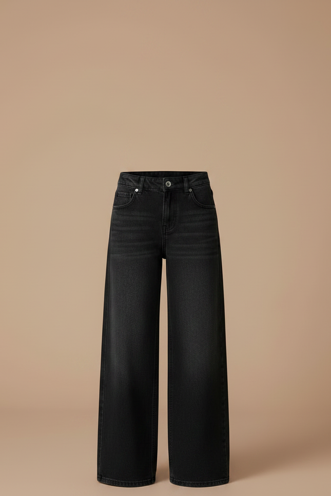 Pantalon Noir Denim Délavé Ample Taille Haute Fille - Jean - vue 3