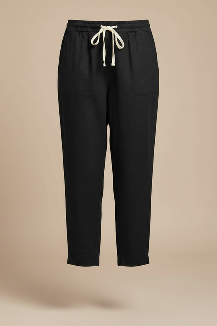 Pantalon Noir Lin Coton Ample Décontracté Femme - vue 3