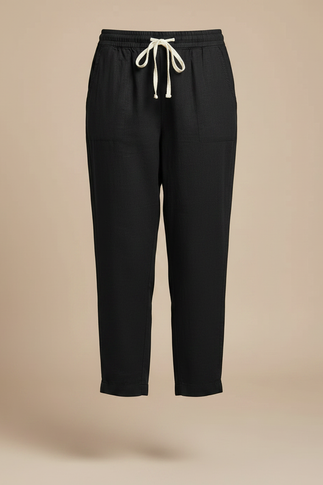 Pantalon Noir Lin Coton Ample Décontracté Femme - vue 3