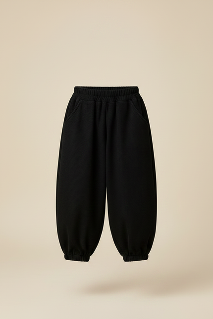 Pantalon Noir Ample Côtelé Élastique Hiver Enfant - Cordé - vue 3