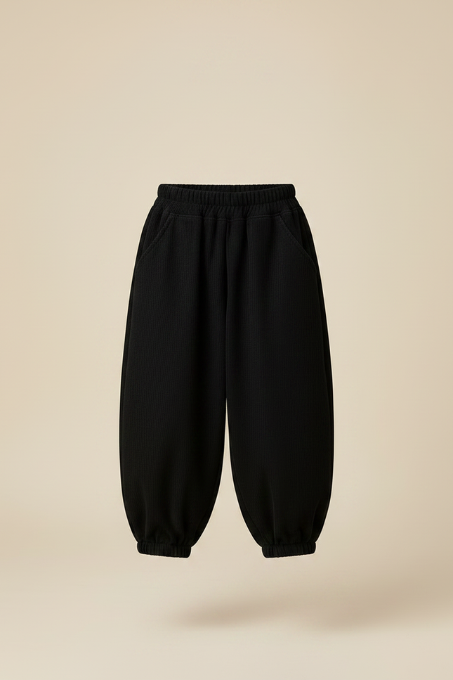 Pantalon Noir Ample Côtelé Élastique Hiver Enfant - Cordé - vue 3