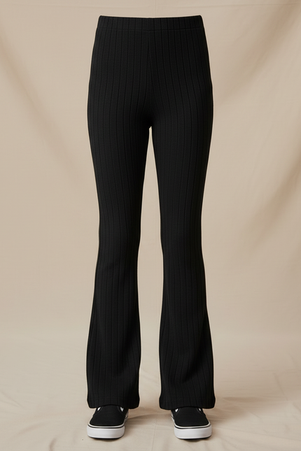 Pantalon Noir Côtelé Évasé Stretch Fille - Maille - vue 3