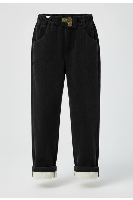 Pantalon Noir Côtelé Ample Décontracté Enfant Doublé - Cordé - vue 3
