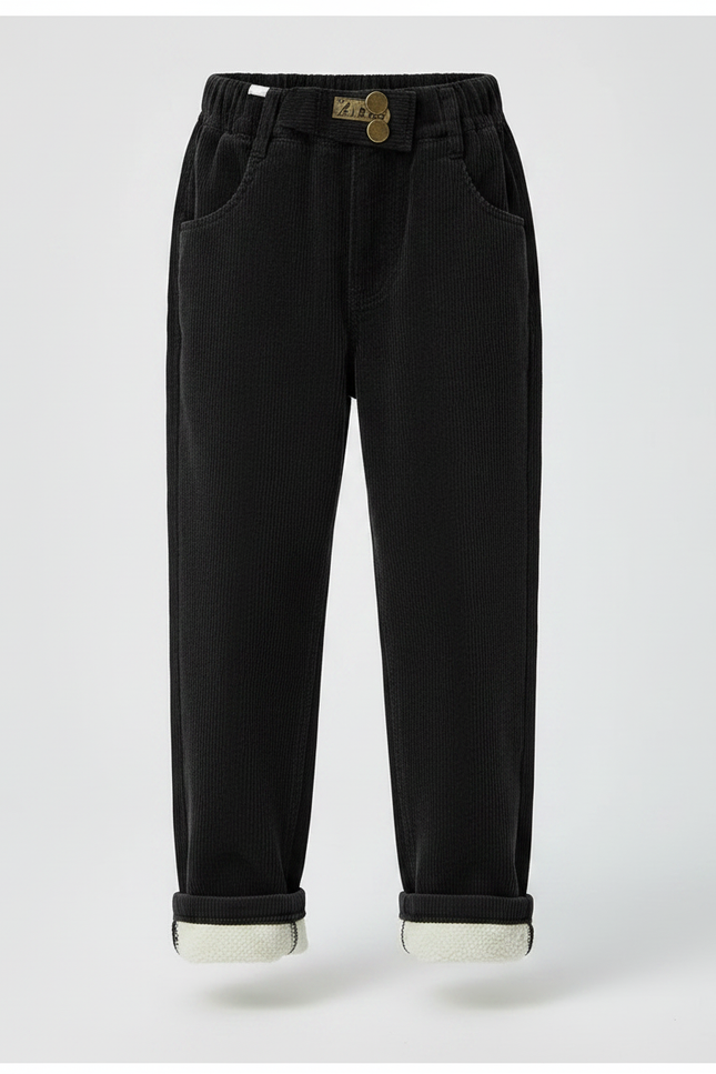 Pantalon Noir Côtelé Ample Décontracté Enfant Doublé - Cordé - vue 3