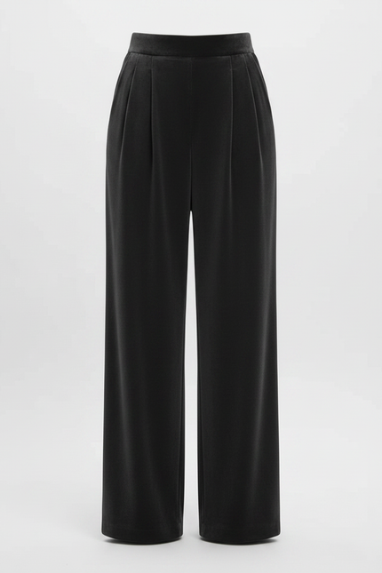 Pantalon Noir Velours Plissé Large Élégant Femme - vue 3