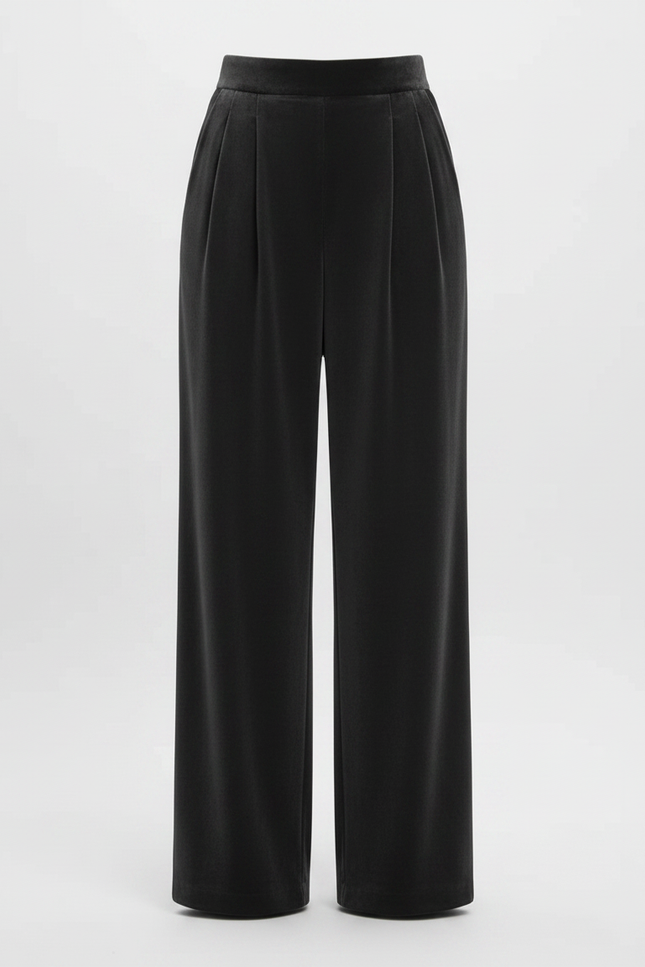 Pantalon Noir Velours Plissé Large Élégant Femme - vue 3