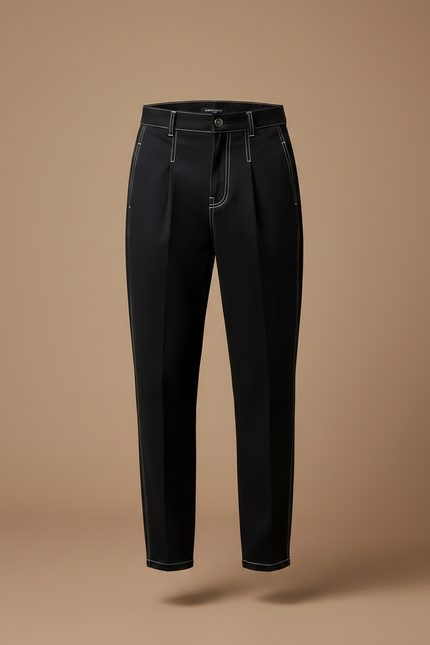 Pantalon Noir Homme Couture Apparente Pince Décontracté - Gabardine - vue 3
