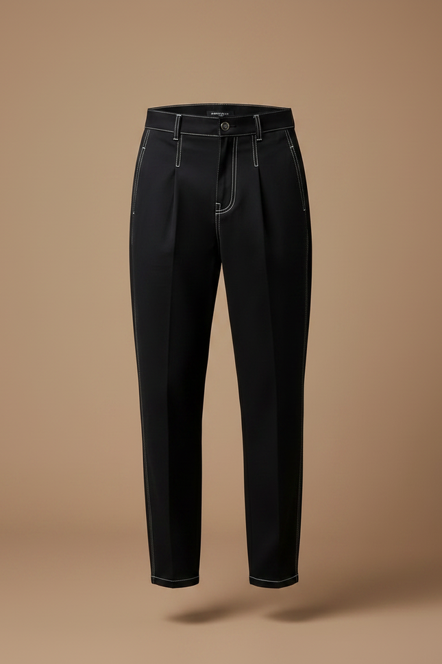 Pantalon Noir Homme Couture Apparente Pince Décontracté - Gabardine - vue 3