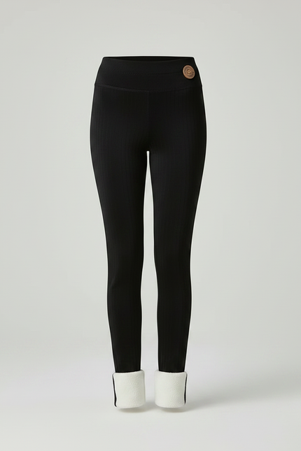 Pantalon Noir Chaud Doublé Polaire Stretch Femme - Maille - vue 3