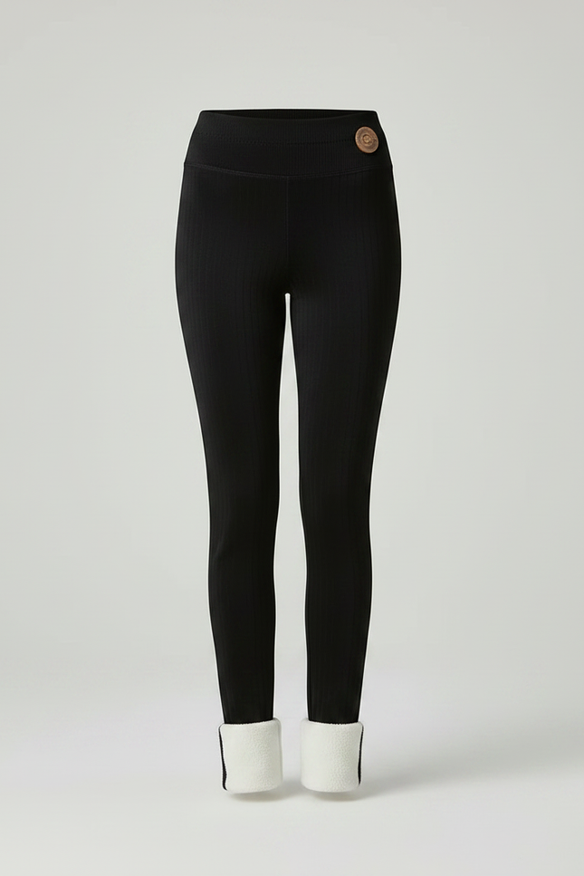 Pantalon Noir Chaud Doublé Polaire Stretch Femme - Maille - vue 3