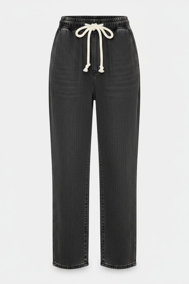 Pantalon Noir Jean Ample Cordon Décontracté Fille - vue 3