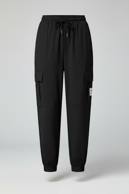 Pantalon Noir Cargo Ample Cordon Cheville - Polyester - vue 3