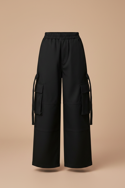 Pantalon Cargo Noir Fille - Gabardine - vue 3