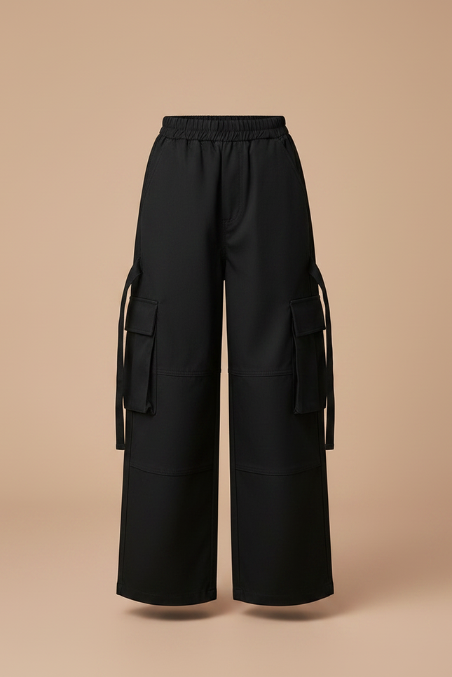 Pantalon Cargo Noir Fille - Gabardine - vue 3