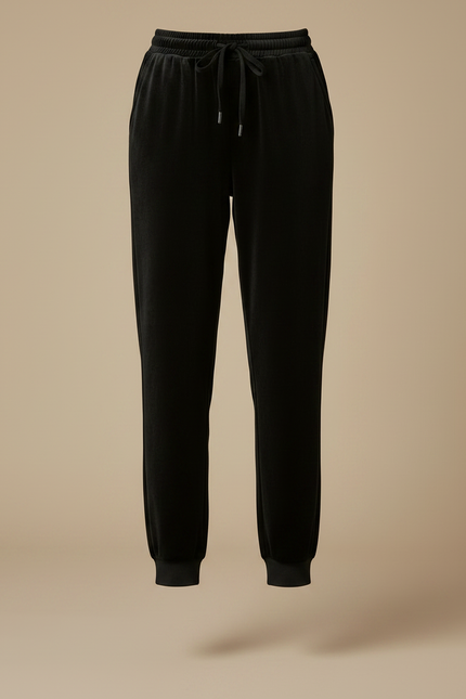 Pantalon Noir Velours Côtelé Taille Haute Ample Femme - Cordé - vue 3