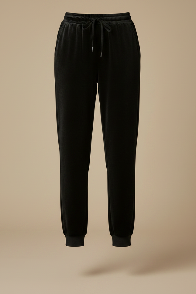 Pantalon Noir Velours Côtelé Taille Haute Ample Femme - Cordé - vue 3