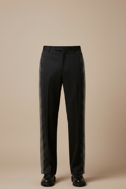 Pantalon Noir Strass Décontracté Large Homme Élégant - Gabardine - vue 3