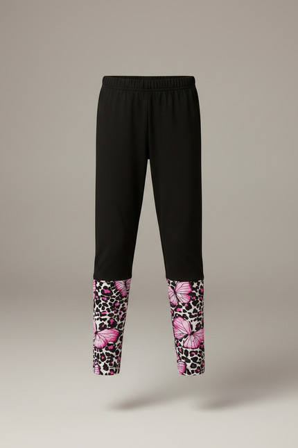 Pantalon Noir Fille Slim Papillons Roses Imprimés - Polyester - vue 3