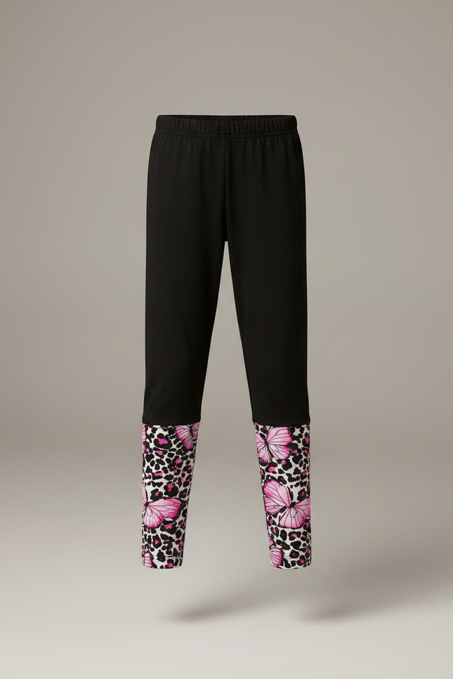 Pantalon Noir Fille Slim Papillons Roses Imprimés - Polyester - vue 3