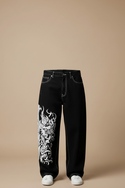 Pantalon Noir Denim Ample Tribal Streetwear - Jean - vue 3