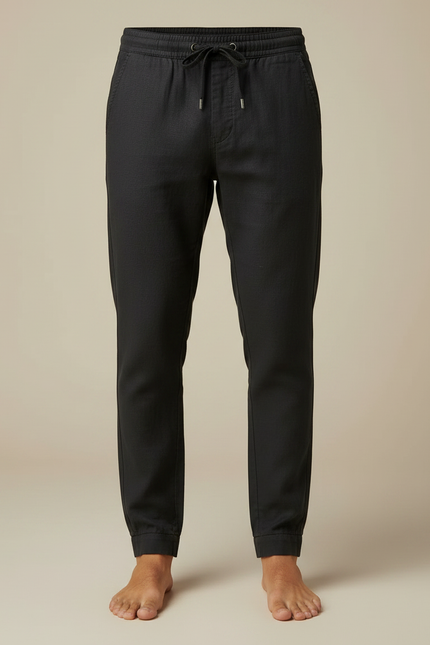 Pantalon Noir Coton Lin Jogger Décontracté - vue 3