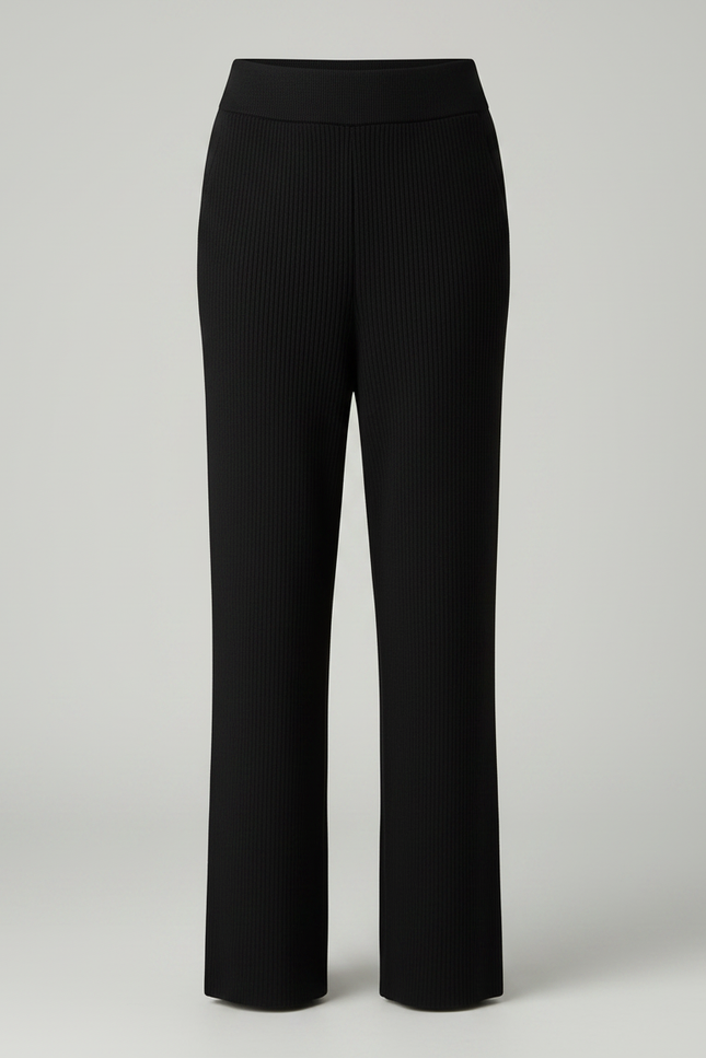 Pantalon Noir Tricot Côtelé Ample Confortable Femme - Maille - vue 3