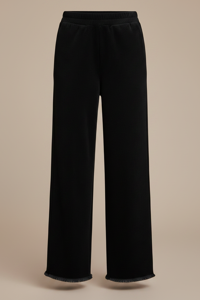 Pantalon Noir Côtelé Ample Fille Décontracté - Cordé - vue 3