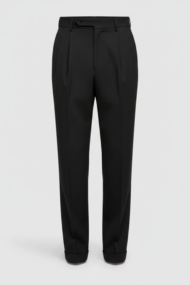Pantalon Noir Plissé Ample Business Élégant Homme - Gabardine - vue 3