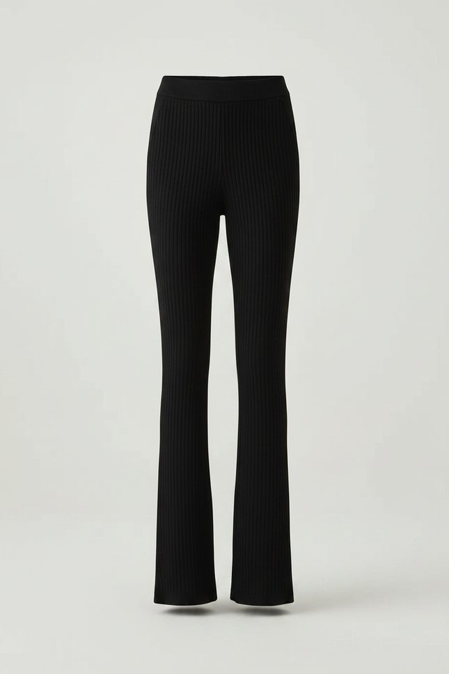 Pantalon Noir Côtelé Évasé Taille Haute Fluide - Maille - vue 3