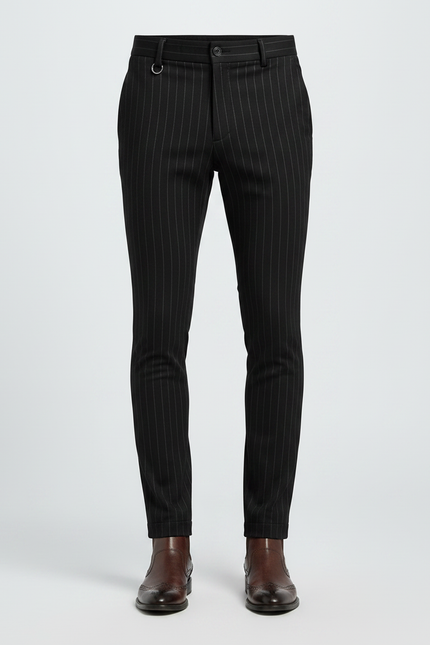 Pantalon Noir Rayé Slim Habillé Formel Élégant - Gabardine - vue 3