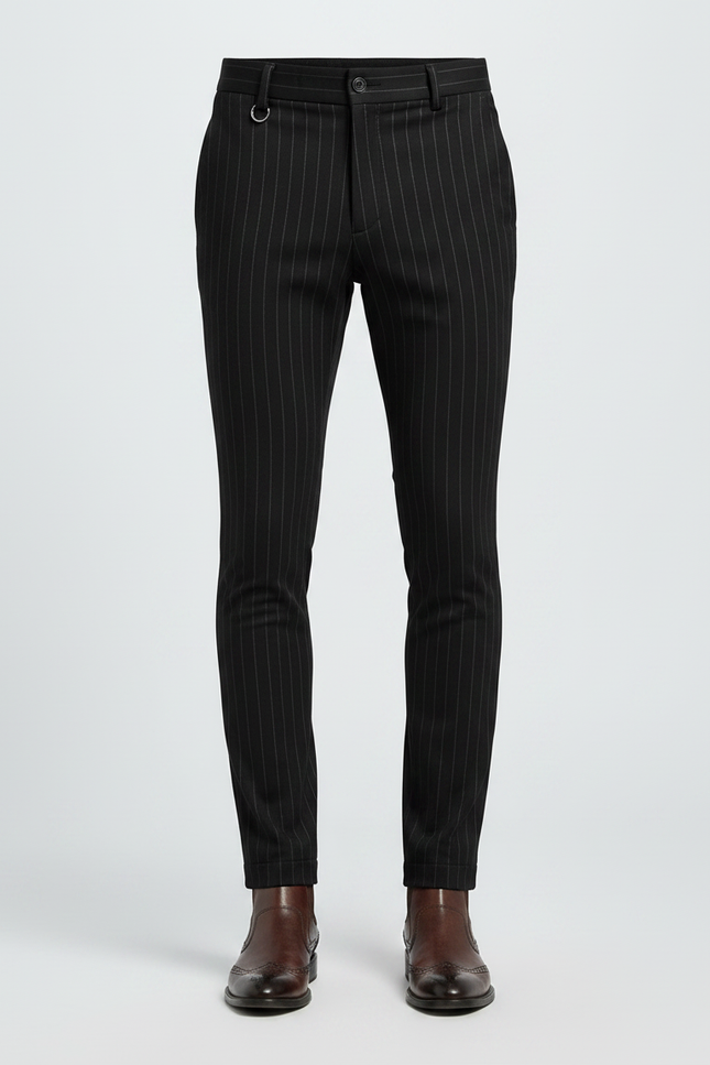 Pantalon Noir Rayé Slim Habillé Formel Élégant - Gabardine - vue 3
