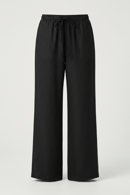Pantalon Noir Fluide Ample Taille Haute Femme - Lin - vue 3