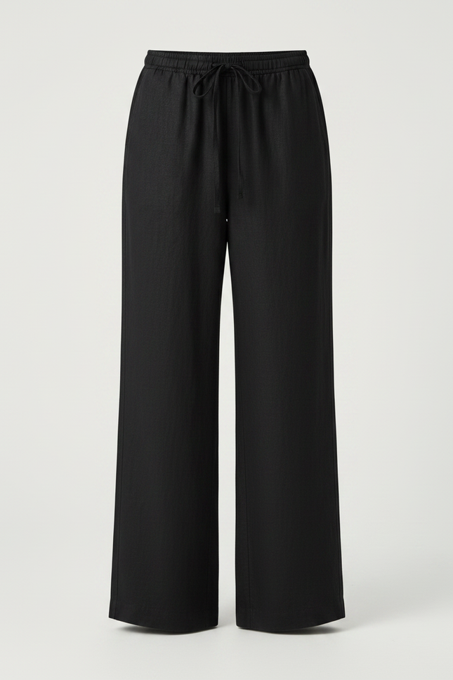 Pantalon Noir Fluide Ample Taille Haute Femme - Lin - vue 3