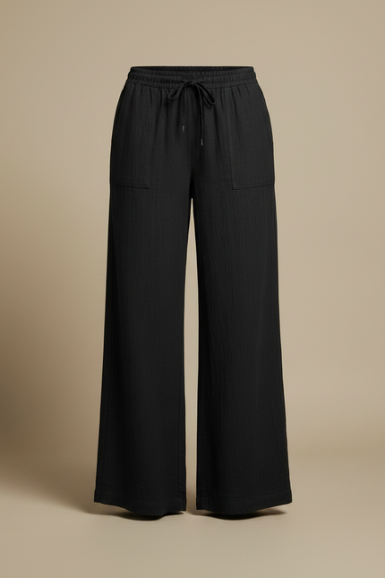 Pantalon Crêpe Noir - Lin - vue 3