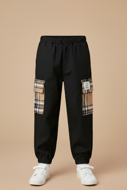 Pantalon Noir Cargo Écossais Garçon Décontracté - Toile - vue 3