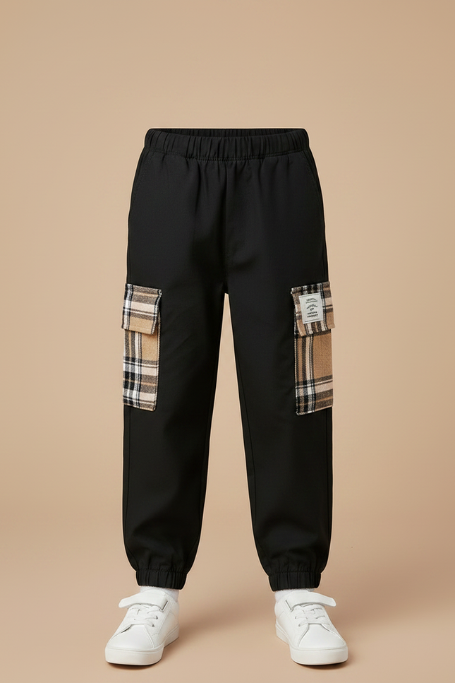 Pantalon Noir Cargo Écossais Garçon Décontracté - Toile - vue 3