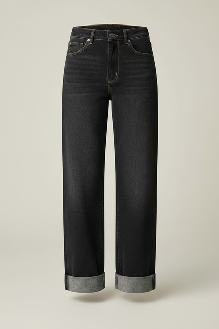 Pantalon Noir Jean Large Taille Haute Femme - vue 3