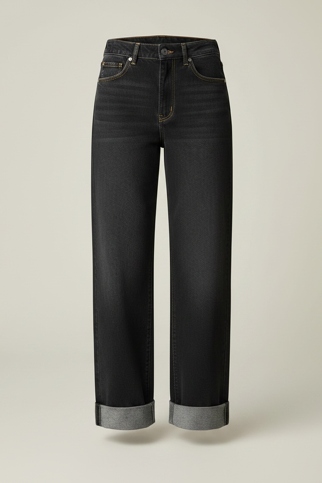 Pantalon Noir Jean Large Taille Haute Femme - vue 3