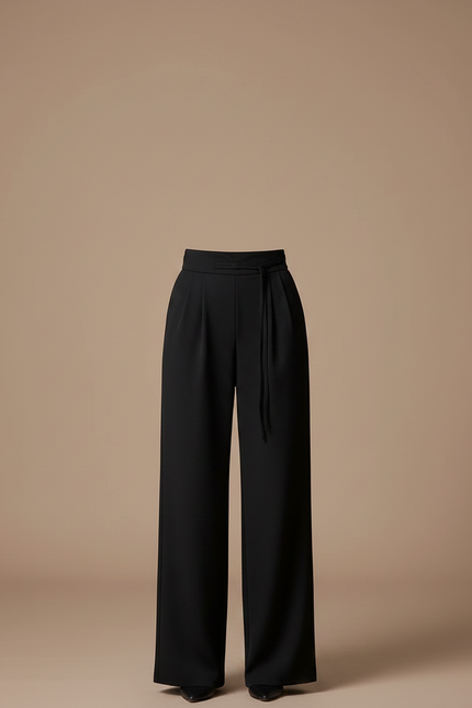 Pantalon Noir Taille Haute Fluide Ample Élégant - Polyester - vue 3