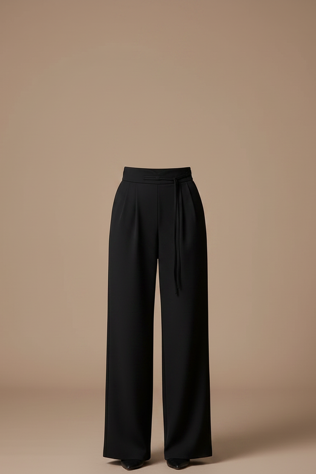 Pantalon Noir Taille Haute Fluide Ample Élégant - Polyester - vue 3