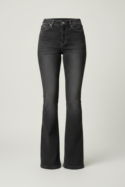 Pantalon Noir Flare Taille Haute Élastique Vintage Denim - Jean - vue 3