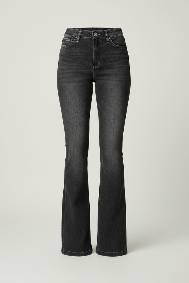 Pantalon Noir Flare Taille Haute Élastique Vintage Denim - Jean - vue 3
