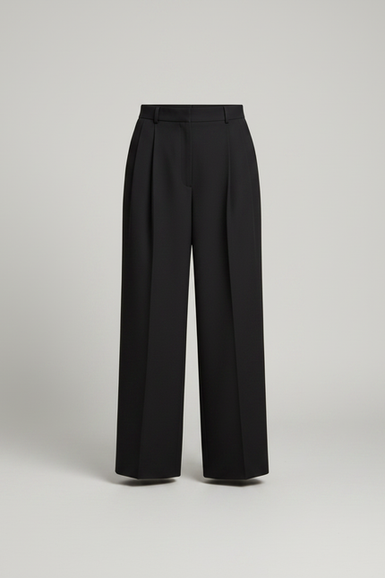 Pantalon Noir Ample Taille Haute Plissé Élégant - Polyester - vue 3